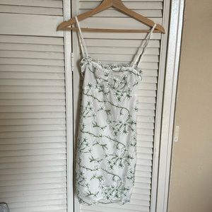 White and green floral mini dress